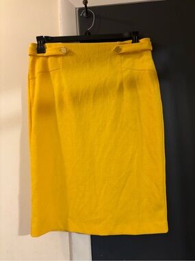 NYC Bright Yellow Pencil Skirt with Waist Button Accents